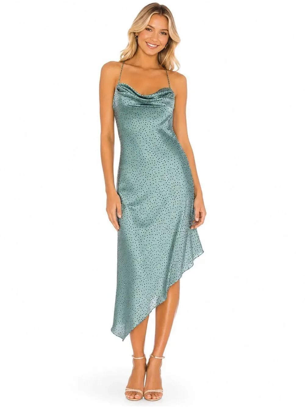 NWT Lovers + Friends Sage Green Star Print Satin Slip Dress